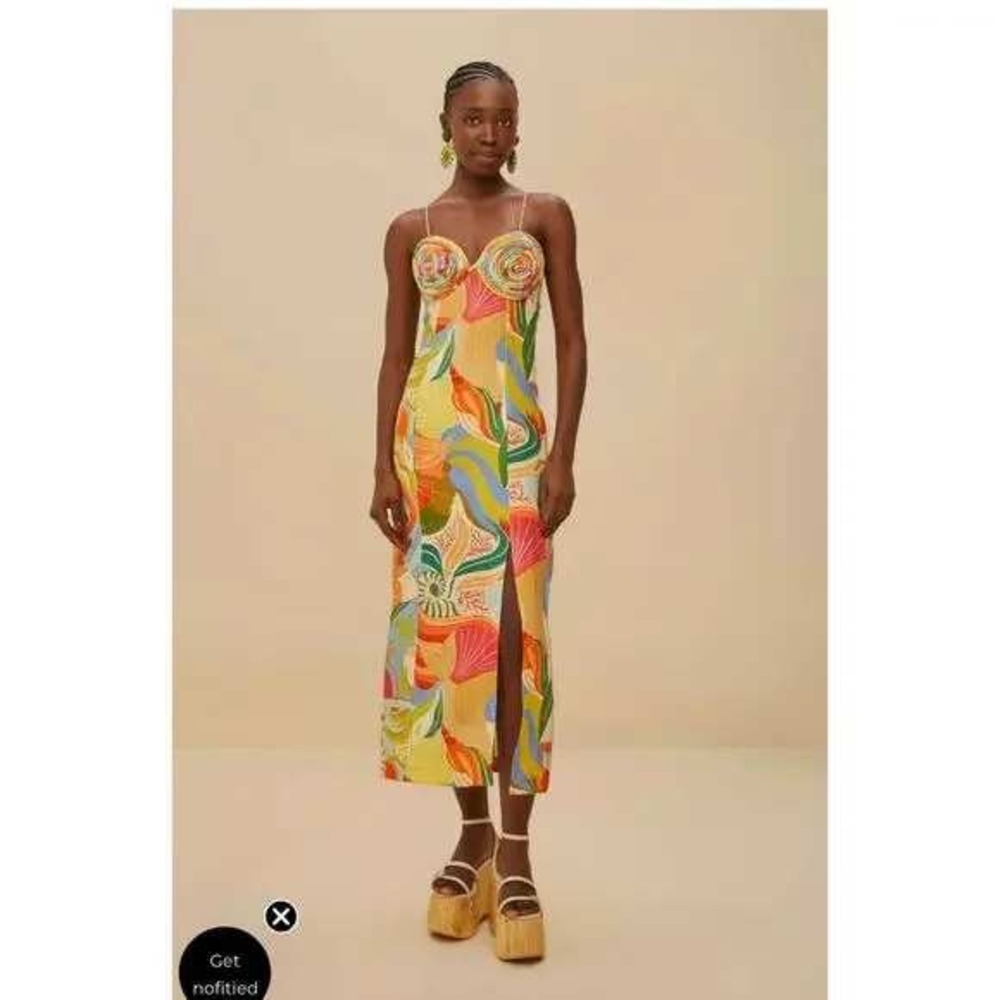 NWT FARM RIO OCEAN VIEW TWISTED CUPS MIDI DRESS M